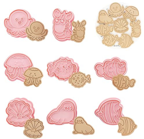 Honicemar Set di Formine per Biscotti a Forma di Animali 3D Tagliabiscotti Plastica Stampi, a Forma di Animali Dell’oceano 8 Pezzi Formine Biscotti Bambini per Decorare Biscotto Dolci Torta