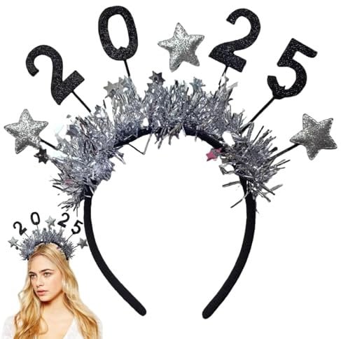 shpuuyy Happy New Year Stirnbänder mit Sternboppers | Silvester Kopfbedeckung | Silvester Haarschmuck für Weihnachten 2025 Silvester Supplies