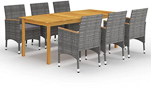 LAPOOH 7-TLG. Garten-Essgruppe Grau, Esstisch Mit Stühlen Set, Gartenmöbel Sitzgruppe, Balkon Möbel, Gartenlounge Set, Terrassenmöbel, Balkonmöbel Set - 3067864