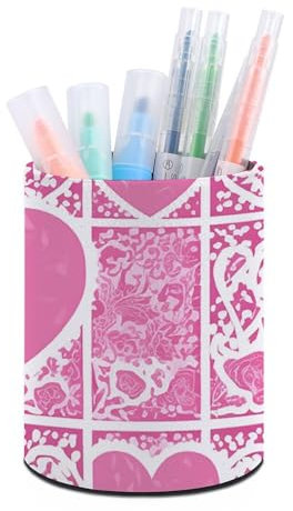 LHOKDR Pot à stylos, pot à crayons avec imprimé cœur blanc, organiseur de bureau, pot à crayons durable, porte-pinceaux de maquillage décoratif, porte-stylo pour bureau, maison