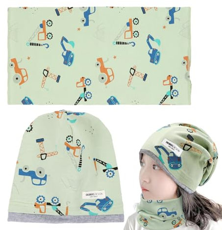Augesak Mütze und Schlauchschal Kinder Set, Beanie Mütze & Loop Schal, 95% Baumwolle Mütze Schal Set Mädchen Jungen 2-8 Jahren, Schalmütze Warme Wintermütze Strickmützen für Winter Herbst Frühling