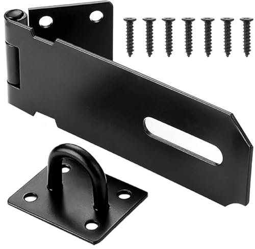 Litensh 4 Inch Loquet Porte de Cadenas Agrafe en acier inoxydable, Verrou Porte Sécurité Porte Fermoir de Cadenas Moraillon De Verrou Loquet de Verrou pour Chambre à Coucher Patio Jardin, noir