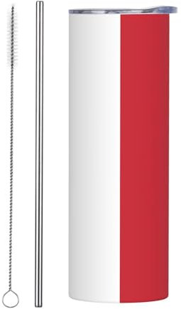 Tasse mit Deckel, gerade, Edelstahl, Motiv: Flagge von Malta, 590 ml, wiederverwendbar, Büro, Reisen, Sport, Camping, Thermosbecher, Strohhalm, zweiteiliges Set