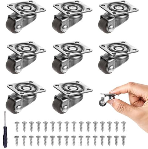 WanderGo 8 Stück Kleine Lenkrollen, Möbel Rollen Mini Rollen Möbelrollen Gummi mit Schrauben und Schraubendrehern für Kleinmöbel, Stühle, Küchenutensilien ohne Lärm（Grau）