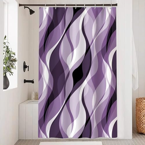 Uiiooazy Rideau Douche Violet, Rideau de Douche Anti Moisissure Abstrait Rayures Mauve Rayé Rideaux de Baignoire Tissu Imperméable Lavable Polyester Rideaux Salle de Bain avec 8 Crochets 120x200cm