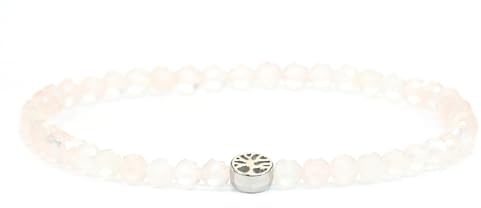 LAKADA Bracelet en véritable pierre précieuse avec perles à facettes de 4mm et arbre de la vie en acier inoxydable- différentes longueurs