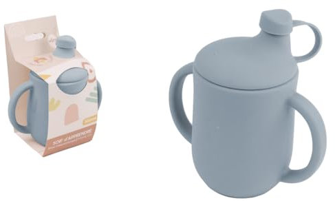 DORON & CHARLIE - Lernbecher - Kinderessen - 056741 - Blau - Silikon - 150 ml - Mikrowellenkompatibel - Waschmaschine - Leicht zu reinigen - Babytasse - Ab 4 Monaten