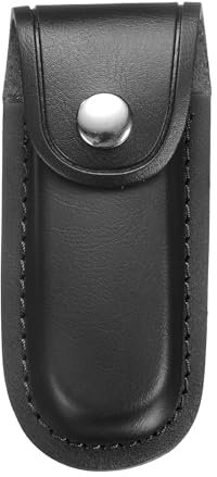 sourcing map Leather Knife Sheath 4.8 Leather Pocket Knife Sheath with Hole for Folding Knife Camping Hunting Outdoors, Black