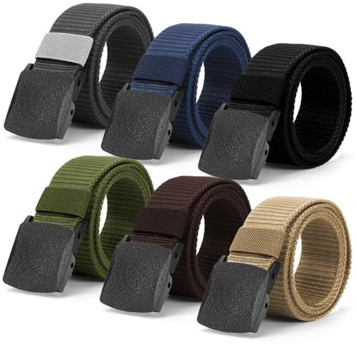 TaleMoon 6 Stück Arbeitsgürtel Herren,Gürtel Männer,Verstellbar Outdoor Stoffgürtel,Gürtel Ohne Löcher Damen,Herrengürtel mit Kunststoff Schnalle für Reisen Arbeit Freizeit Wander