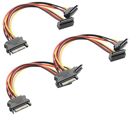 YAODHAOD SATA Stromadapter, 3er Pack Stecker auf 2X 90 Grad Buchse Y Splitter Kabel, SATA stromkabel verlängerung für Festplatte, HDD, SSD, 15 cm