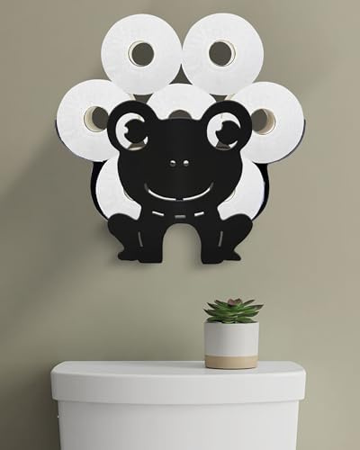 Wigag Frog Toilet Paper Holder, Wall Mounted Toilet Paper Storage | Holds Up to 8 TP Rolls, Matte Black Metal, Keeps Extra Rolls Organized and Within Easy Reach, Cute & Fun Bathroom Decor