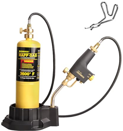 DOMINOX Propane Torch Head with 5FT Hose, Base and Cylinder Clip | Trigger Start Gas Torch for Propane and Mapp Gas, MAPP Gas Torch Kit for Soldering, Brazing, Cooking (Not Included Gas Tank)