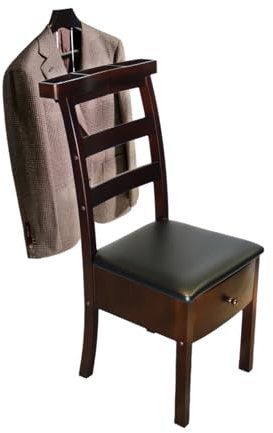 FOLREORP Natur Herrendiener mit Kleiderbügel Accessoire-Fach und Hosenbügeln Stuhl Valet aus Holz mit Schubladen Diener Kleiderständer faltenfreie Anzüge für Schlafzimmer Stummer Diener Damen Herren