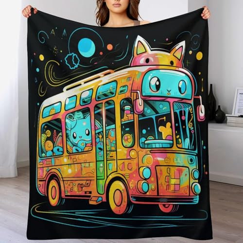 Bus Flannel Fleece Wohndecken Kuscheldecken, Superweiche, Flauschige, Warme Mikrofaser Decke Für Schlafcouch,180×200cm