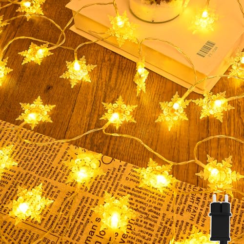 Isisyu Lichterkette Schneeflocken Außen, 15M Weihnachtsbeleuchtung Außen Storm mit 100er Warmweiß Schneeflocke, 8 Modi Wasserdicht Lichterkette Außen Innen mit Timer für Geburtstag, Kinderzimmer