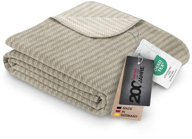 Ibena 2016 Exklusive Jubiläumsdecke 150x200 cm - Baumwollmischdecke weich, warm & waschbar - Made in Germany, Kuscheldecke grau mit Streifenoptik