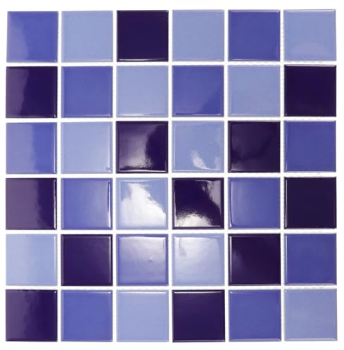 Sewroro 36 Stück Keramik Fliesen für Schwimmbad und Pool Nahtlose Blaue Mosaikfliesen Glänzend Wasserbeständig Einfache Montage Geeignet als Wand und Bodenfliesen