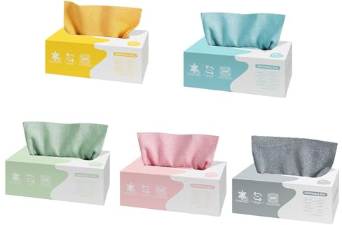 Paños de limpieza de microfibra, reutilizables, paños de limpieza con caja dispensadora, paños de lavavajillas multiusos con fuerte absorción de agua para cocina, garaje, hogar, coche