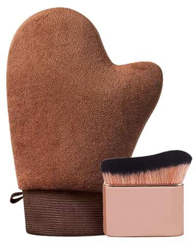 2 Piezas, Kit Autobronceador con Guantes Aplicadores y Brocha, para Piernas y Espalda, Color Marrón