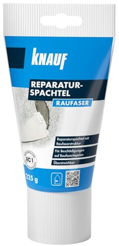 Knauf Reparaturspachtel Raufaser 225 g - altweiß - zur Füllung von Löchern und Rissen in Raufasertapeten oder strukturierten Putzen - überstreichbar und gebrauchsfertig