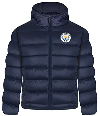 MANCHESTER CITY Boys Quilted Jacket Hooded Winter Coat Kids Official Football Gift