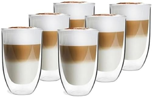 Vialli Design doppelwandig lang Gläser 350 ml Set von 6 Innovative ideal für Latte, 14 x 9 x 9 cm, Durchsichtig