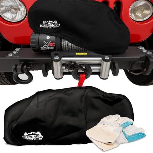 Offroading Gear Cubierta de cabrestante de 4 x 4 resistente al agua y al polvo para cabrestantes de 12 libras | Tela de neopreno negro | ATV | Jeep | Camión | etc. | Grande