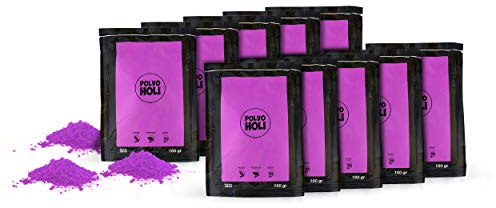 POLVO HOLI - Pack de 10 bolsas de Polvo Holi de 100 gramos - 1kg de Polvo Holi (Morado)