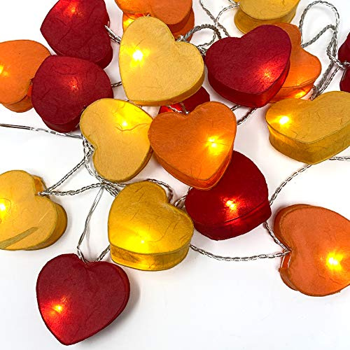 Blaze On Radiant Heart Fairy Lights - Fire Tones - 30 LED - USB Powered | Handcrafted from Hand-Screened Mulberry Paper with Warm White LEDs