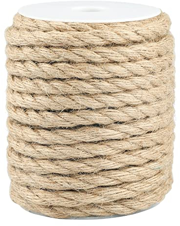 KINGLAKE Cuerda de yute de 15 m, cuerda de cáñamo de 10 mm de grosor, cuerda de yute gruesa para envolver, decoración del hogar, jardinería