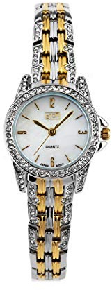 Eton Womens Stone Set Evening Watch, Two Tone Gold Bracelet.