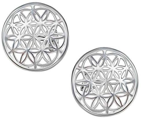 CLEVER SCHMUCK Silberne Damen Ohrringe als Ohrstecker Lebensblume Ø 14 mm schlicht und glänzend 925 Sterling Silber im Schmucketui