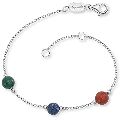 Engelsrufer Damen Armband aus Sterling Silber und drei Kraftsteinen Malachit, Lapislazuli, Roter Jaspis, Karabinerverschluss, in zwei Längen verstellbar, nickelfrei, ERB-LILGEM-3ST-02