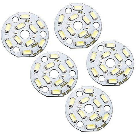300 mA 5 W 10 LEDs 5730 SMD LED-Chip-Modul aus Aluminium, reinweiß, superhell, 32 mm, Durchmesser 5 Stück