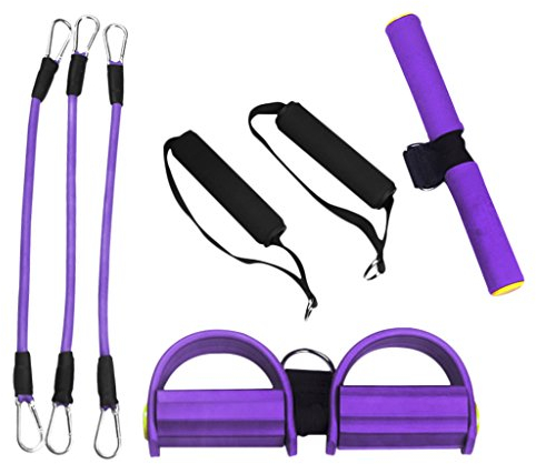 RUIXIA Multifunktionale Bauchtrainer 3 Tuben Sit-Up-Zugseil Fitness Trainingsgeräte Bodybuilding Expander mit Pedal, einstellbar elastische Zugseil Schlauch Fußpedal Pedal-Widerstandsband