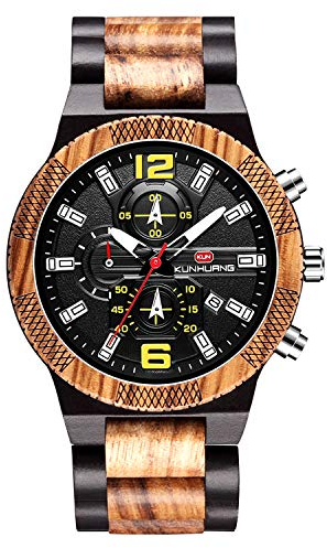 rorios Mode Herren Holzuhr Analog Quarz Uhr Leicht Holzuhren Männer Holzuhren Multifunktion Holz-Armbanduhren