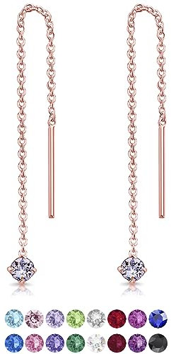 Orecchini Donna Pendenti Lunghi in Argento 925 Placcati Oro Rosa 18K con Brillantini Punto Luce 3 mm - Lovli Orecchino - Orecchini Donna Oro Rosa - Orecchini Oro con Catenella - Orecchini Lilla