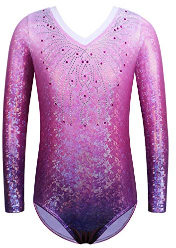 ZNYUNE Mädchen Farbverlauf Gymnastikanzug Langarm Kinder Gymnastik Trikot Klassisch 269 Purple 8A