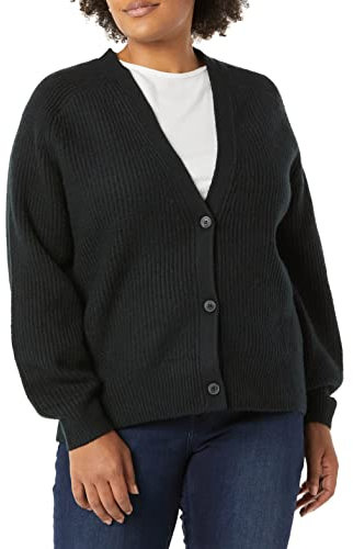 Amazon Essentials Damen Gerippte Soft-Touch-Blouson-Strickjacke, Schwarz, XXL