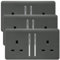 Trendi 2 Gang Artistic Modern Glossy 13 Amp Switched Plug Socket Charcoal (3 Pack)