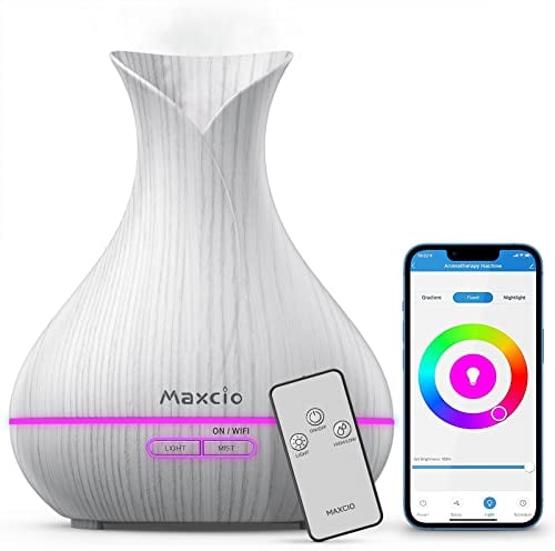 Maxcio Alexa Aroma Diffuser, Ätherische Öl Smart Ultraschall Luftbefeuchter 400ML, Kompatibel mit Alexa und Google Home, APP Steuerbar, Fernbedienung, Timer Funktion, 7-LED-Farbe für Smart Home