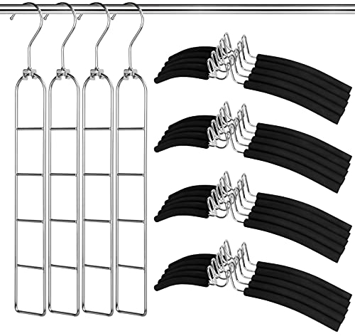 Perchas para la Ropa, 4 Piezas Multi-Capas Perchas Ropa 5 en 1, Perchas de Ahorro de Espacio, Armario Perchas Antideslizantes de Metal para Chaqueta, Abrigo, Suéter, Pantalones, Camisa -Negro