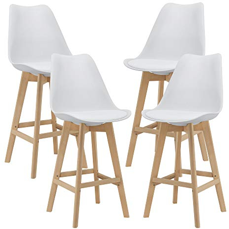 [en.casa] Barhocker 4er Set Barstuhl mit Rückenlehne Bistrohocker Set 4 Teilig Tresenhocker auf Buche-Gestell Weiß