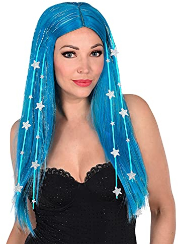 W WIDMANN MILANO Party Fashion 02997 - Dream Hair Perücke Fee mit Lametta, Sternen und hochwertigem Silikon Lining, Disco Fever, Mottoparty, Karneval