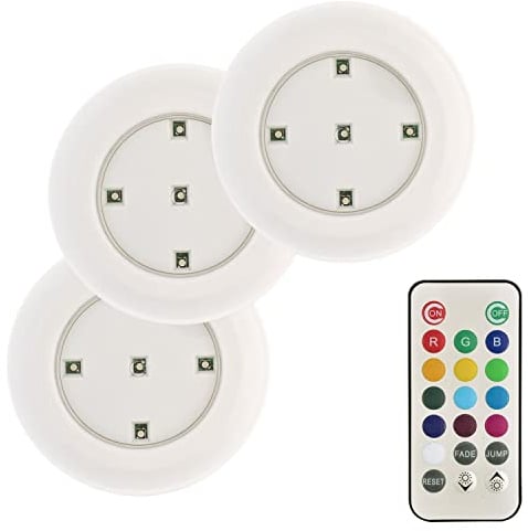 HEITECH Promotion LED Lichter mit RGB 3er Pack - Wandleuchte batteriebetrieben mit Fernbedienung für Innenbereich Nachtlicht kabellos für Küche, Garage, Vitrine - Unterbauleuchte, 4003554, 1 Stück