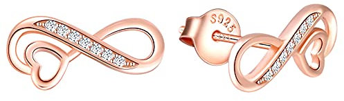 MicLee Boucles d'oreilles femme fille, boucle d'oreille en argent 925, boucle d'oreille symbole de l'infini, zircon incrusté, boucle d'oreille cœur élégante, fantaisie, or rose