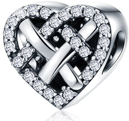 Nœud d'amour éblouissant CZ Charms, Convient au bracelet d'anniversaire de mariage pandora, perles de cœur nouées ajourées en argent sterling 925, cadeau de saint valentin pour