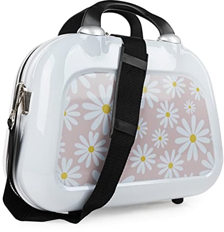 SKPAT - Kosmetikkoffer Hartschale Groß, Beautycase Damen, Trolley & Handgepäck Koffer: Beauty Case Hartschale, Kosmetik Koffer, Kosmetiktasche Groß - Ideal für Reisen!, Weiß-Rosa Gänseblümchen