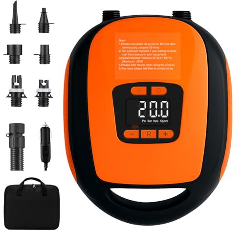 Pompa elettrica SUP, 20 PSI, pompa ad aria ad alta pressione, gonfiabile, pompa elettrica, 12 V DC, auto-off, adatta per tavole da paddle, barche, kayak, kitesurf