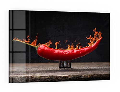 DEQORI Küchenrückwand Glas | Motiv Brennende Chilischote | 60x40 cm | Bad- oder Herd-Rückwand | Herdblende Spritzschutz für Küche & Badezimmer | moderne Deko für Fliesenspiegel